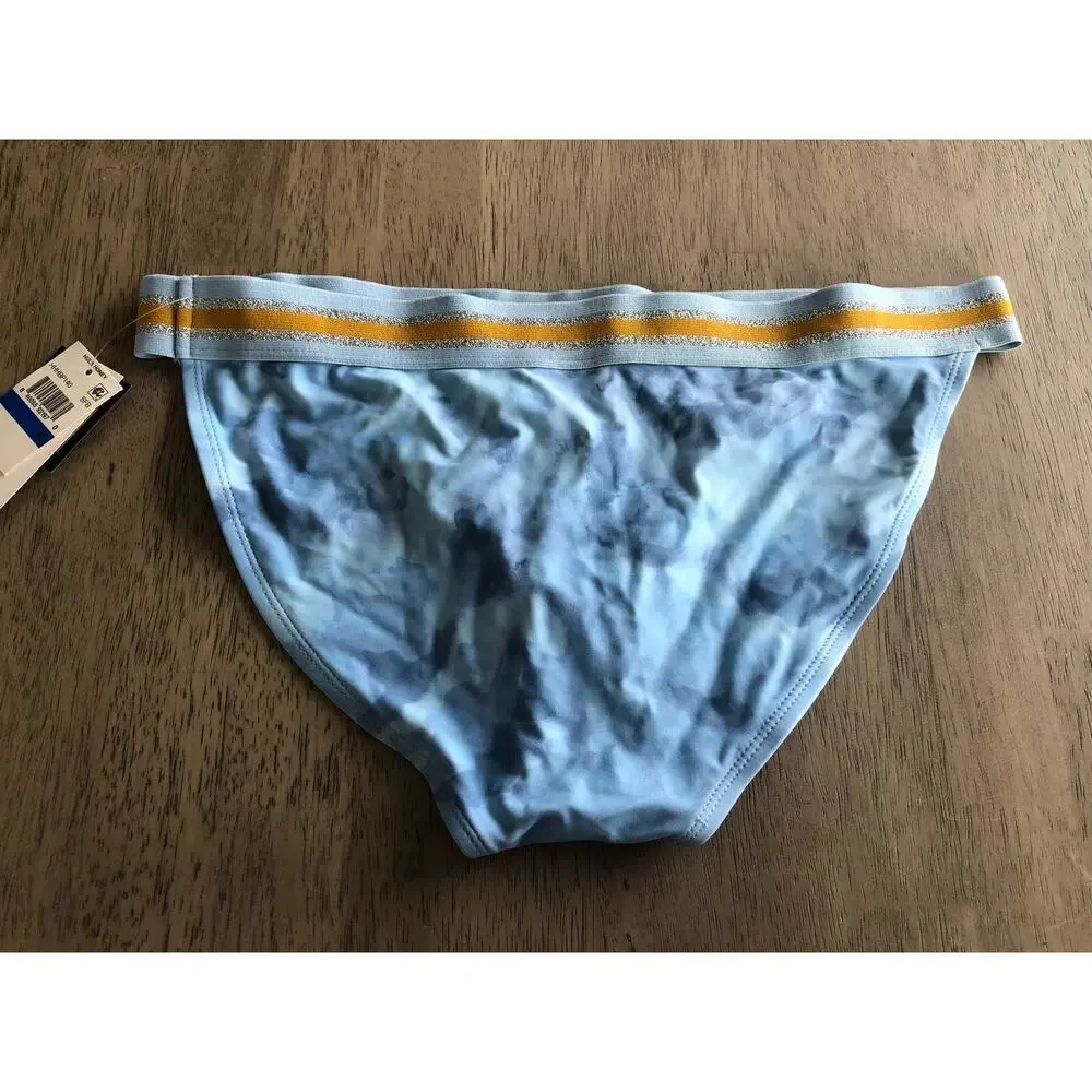 Hula Honey Hana Beach Tie Dye Banded Blue and Gold Bikini Bottom - XL